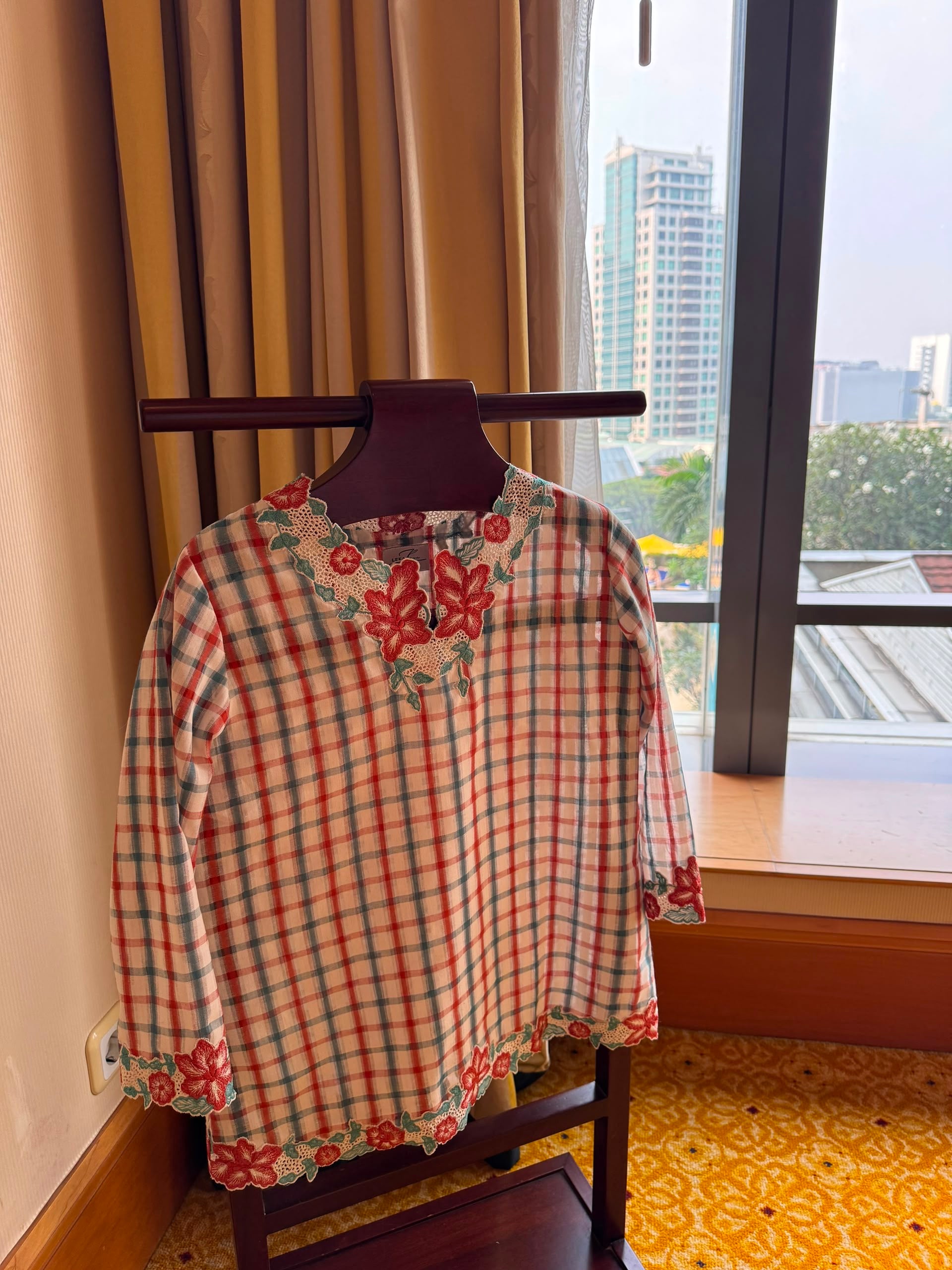 NAYARA KURUNG KEDAH IN CORAL & TEAL PLAID