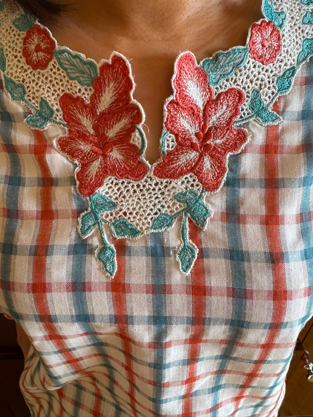 NAYARA KURUNG KEDAH IN CORAL & TEAL PLAID