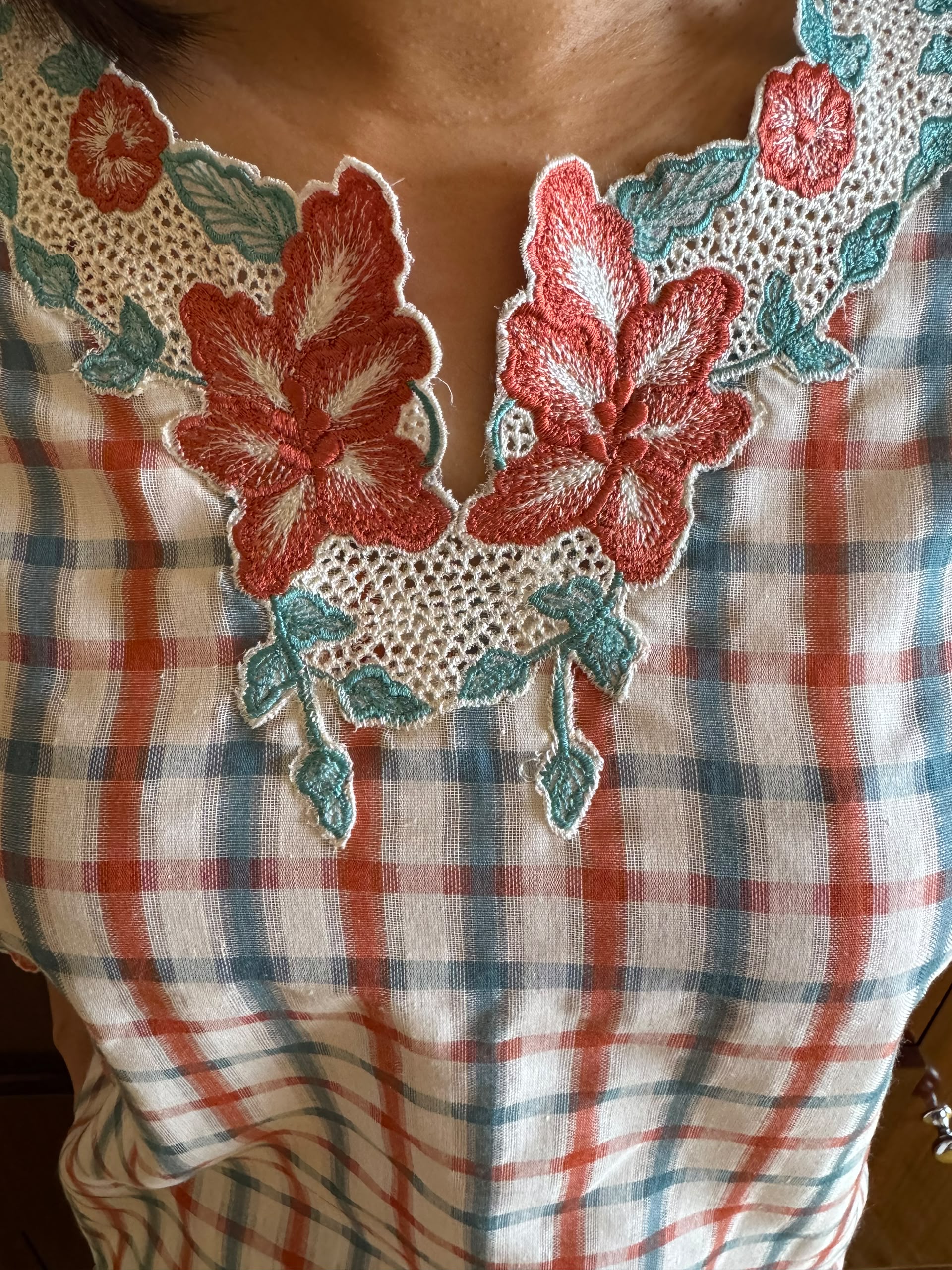 NAYARA KURUNG KEDAH IN CORAL & TEAL PLAID