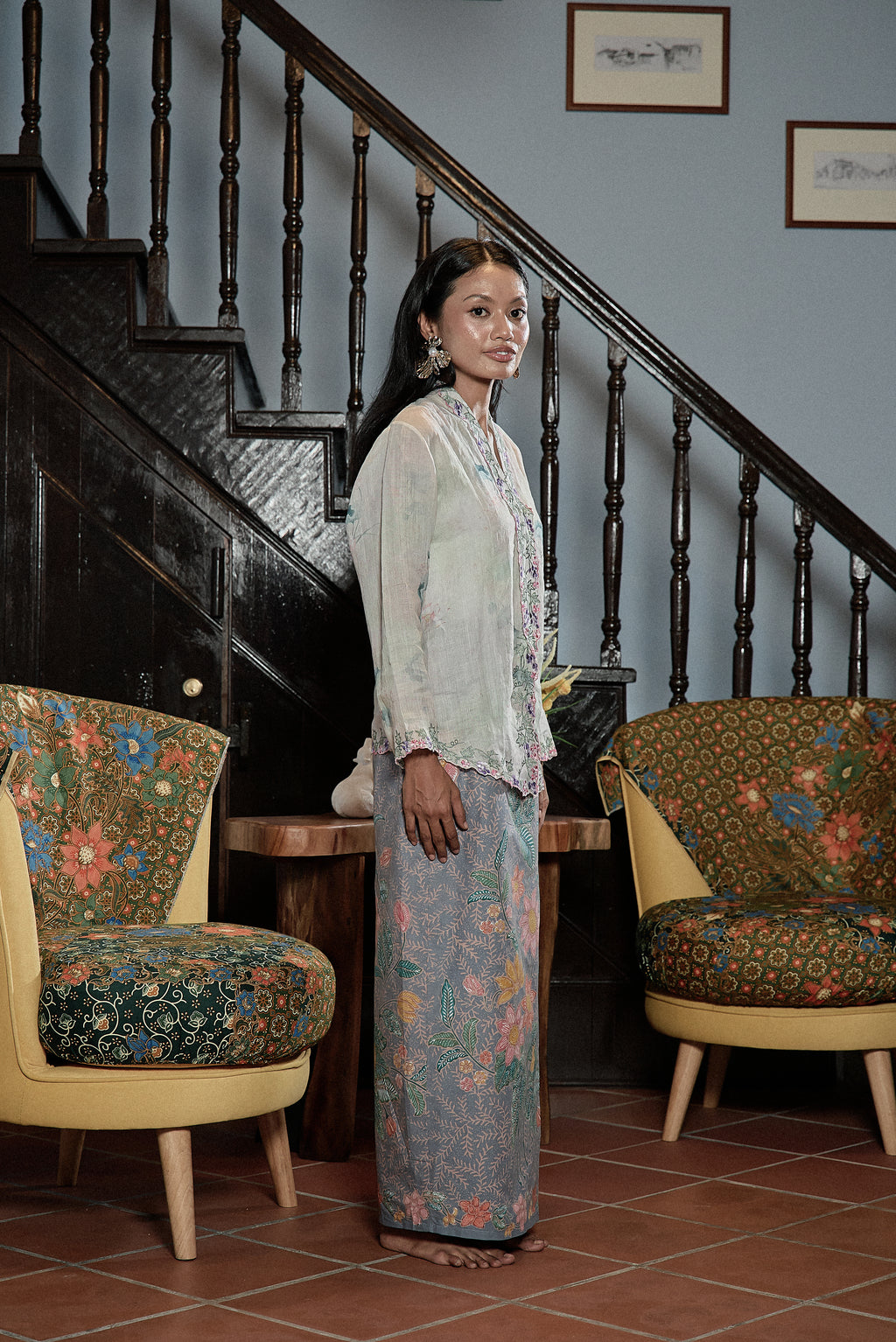 BATIK SKIRT SEMI-LUKIS IN DUSTY BLUE