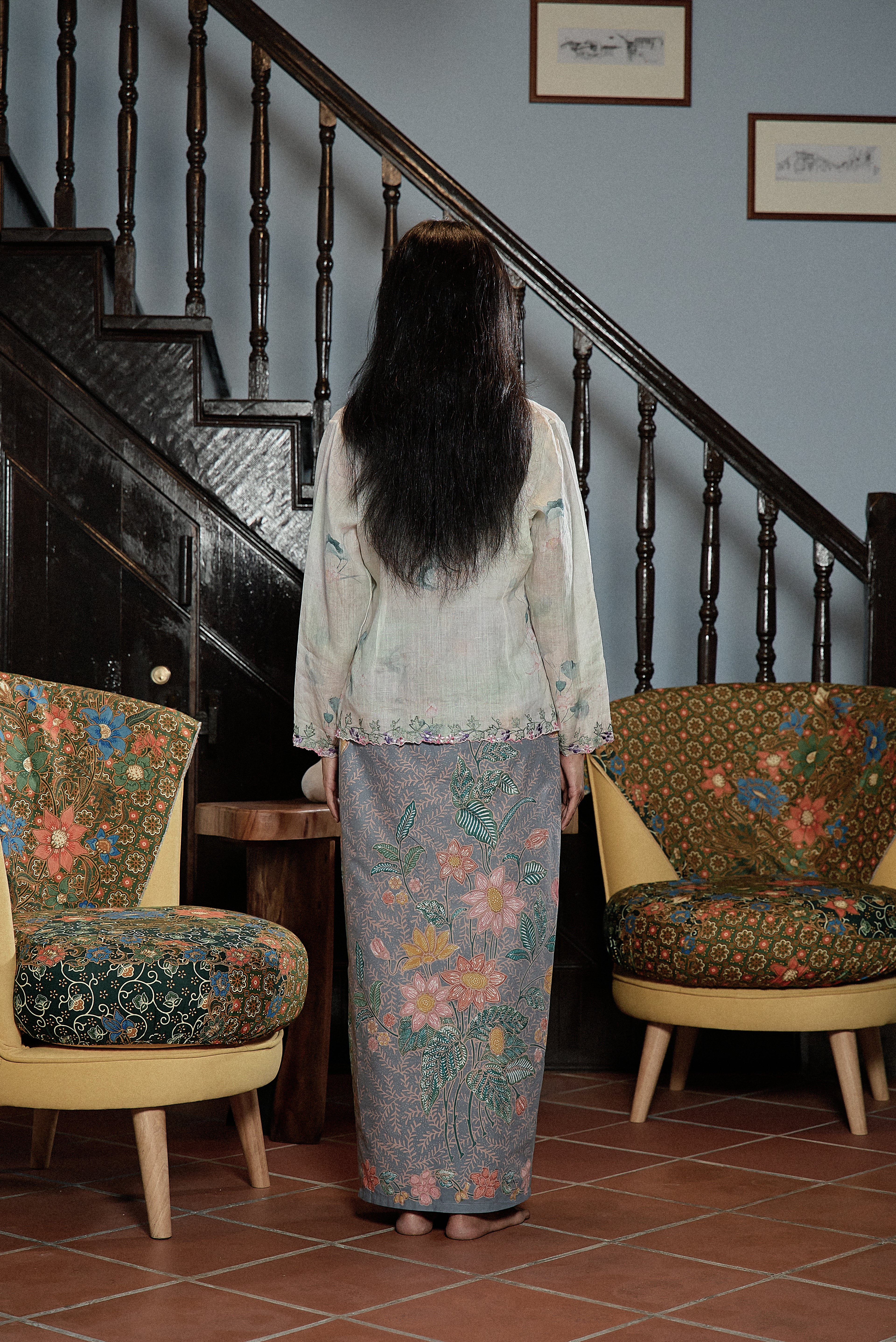 BATIK SKIRT SEMI-LUKIS IN DUSTY BLUE