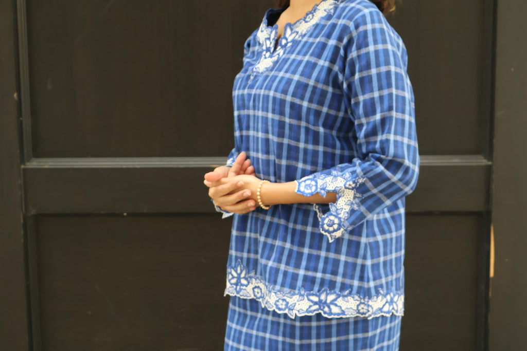 (PRE-ORDER) NAYARA KURUNG KEDAH IN GINGHAM BLUE