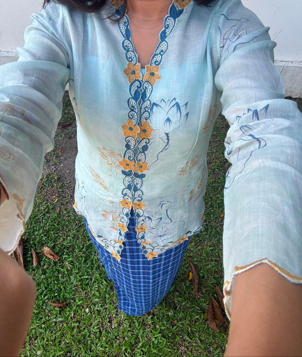 LINEN KEBAYA WITH PLAID SKIRT