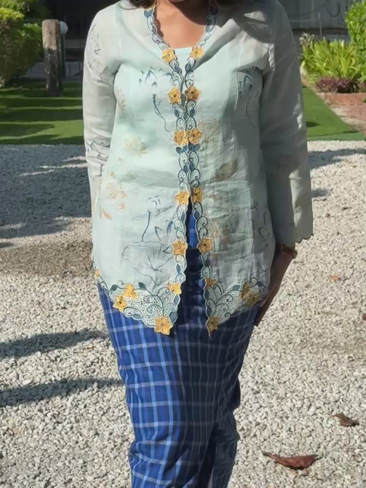 LINEN KEBAYA WITH PLAID SKIRT